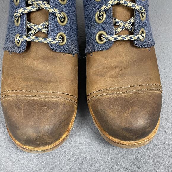 Sorel Wedge Boots Womens Size 8.5 Blue Brown Lexie Leather Canvas NL2265-269 - Picture 4 of 16